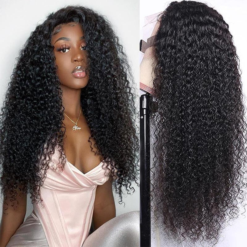 Perruque Afro Noir Naturelle 100% Cheveux Humains A Frange Bouclée Wig 35cm
